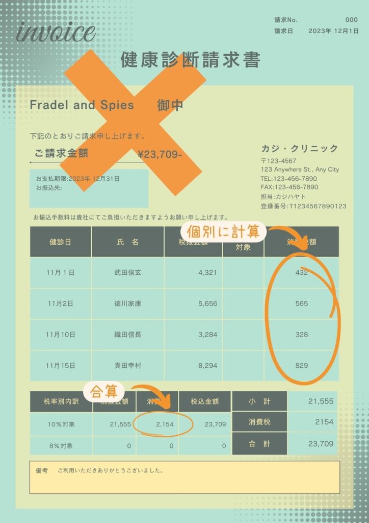 健康診断請求書ダメな例